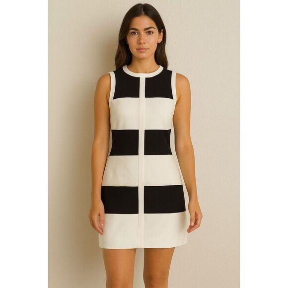 CURAAE ELLE CREPE KNIT MINI DRESS in White & Black Cocktail Brunch Size S NWT - Picture 1 of 4